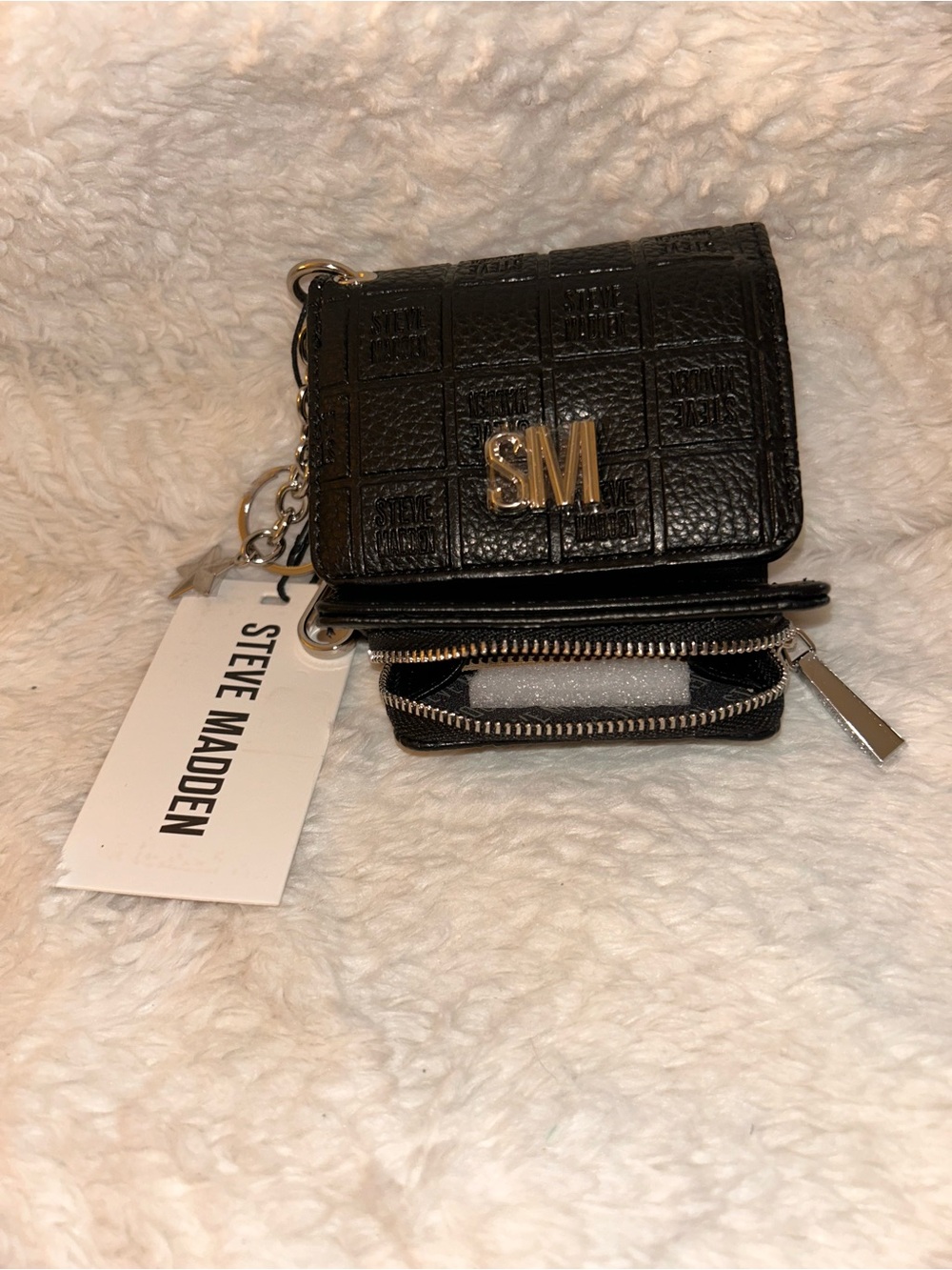 Steve Madden Black Mini Wallet with Gold SM Hardware